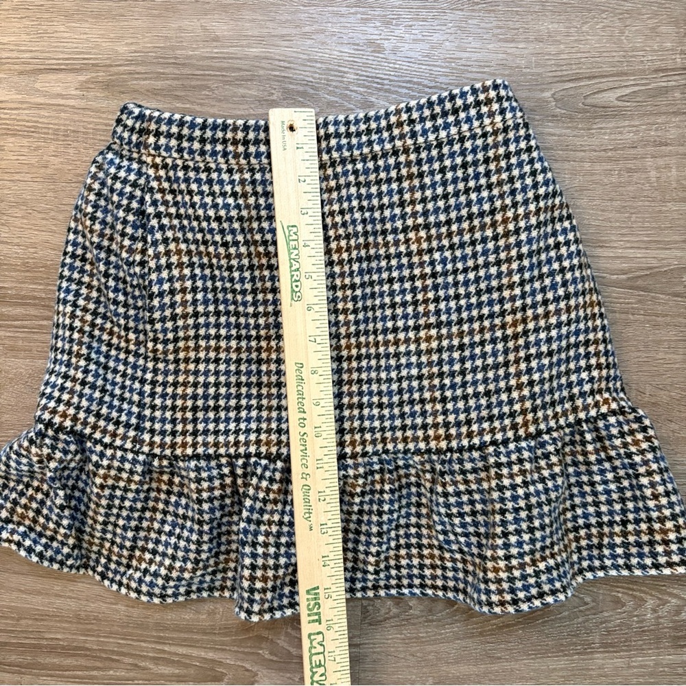 J. Crew Black, Blue, Tan Houndstooth A-Line Skirt Wool Size 2 Ruffle Lined​ - Picture 9 of 9